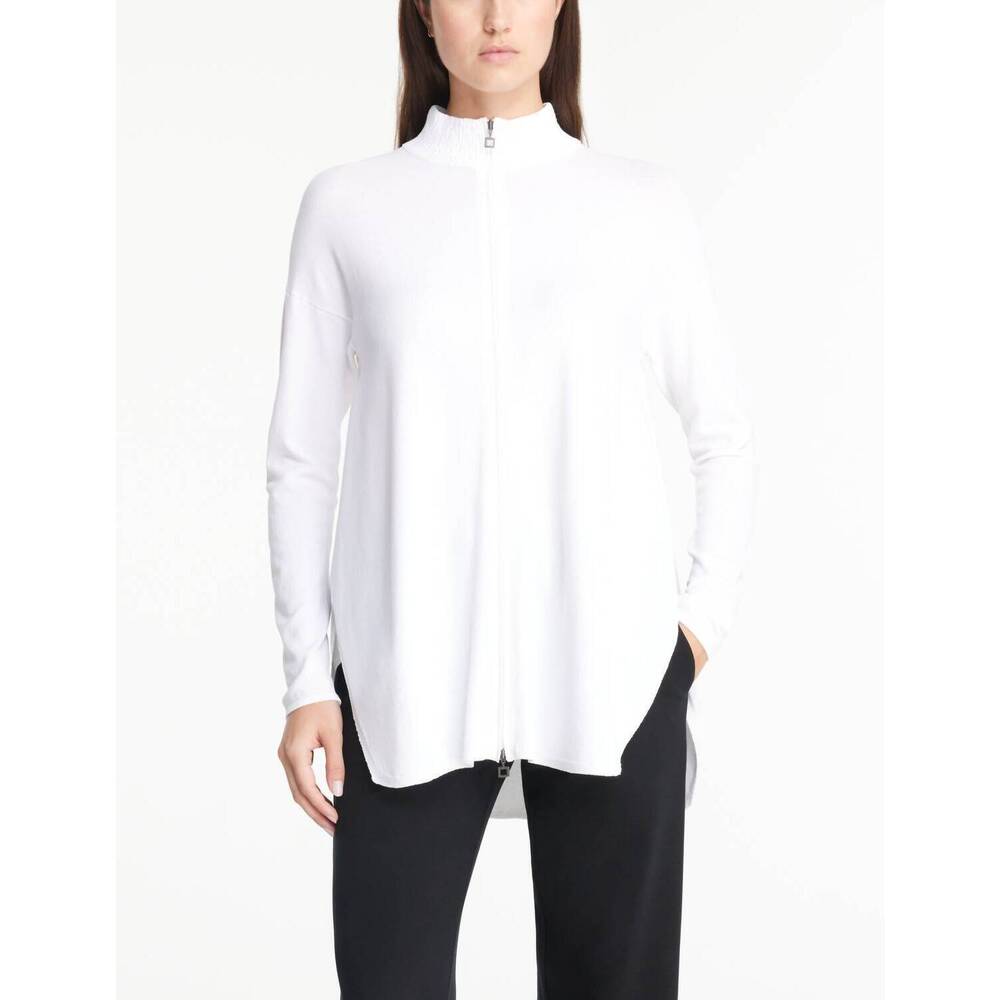 NEW SARAH PACINI lightweight knit long full zip cardigan in white